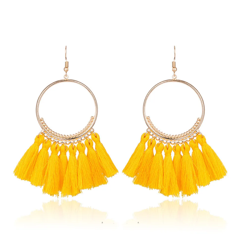 E020301BBB Boho Серьги Падения Для Женщин Серьги Кисточкой Большое Заявление Vintage Fringe Серьги Мотаться Красный Желтый Черный Зеленый Ювелирные Изделия - Окраска металла: E020301BBB