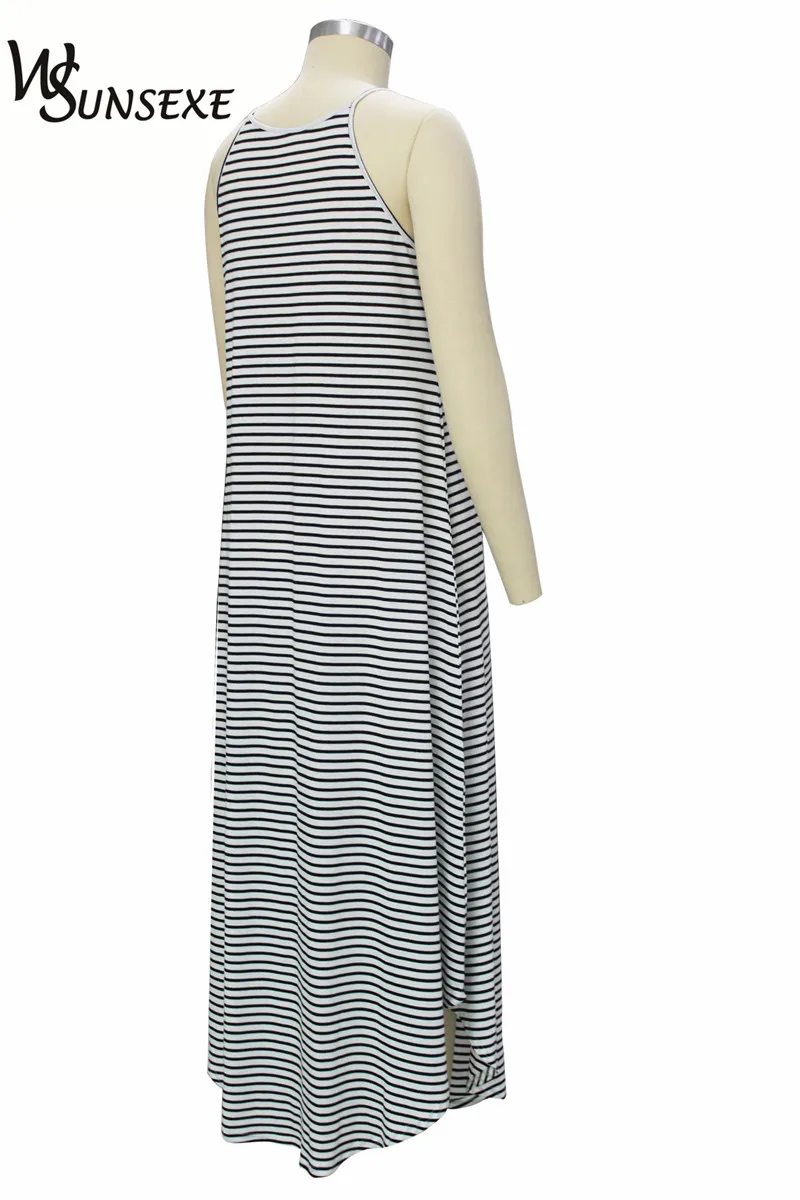 2017 женские летние макси платье Бохо длинное Повседневное без рукавов в полоску
