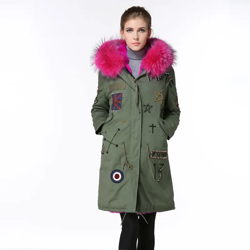 Зимняя куртка для этой зимы женские элегантные парки с мехом розово-красные