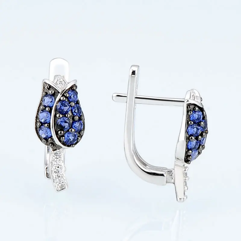 SANTUZZA, серебряные серьги для женщин, 925 пробы, серебряные серьги-гвоздики, серебряные, синие, тюльпаны, кубический цирконий, brincos, модное ювелирное изделие