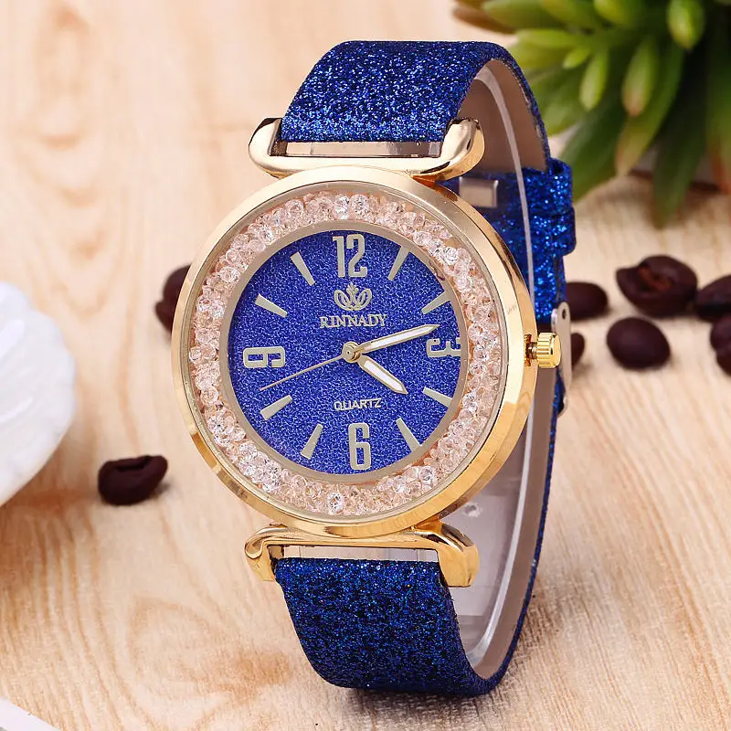 RINNADY Brand Crystal Ball Big Dial Fashion Watch Woman Shiny Red Leather Ladies Watches For Women Montre Femme Drop-Shipping | Наручные