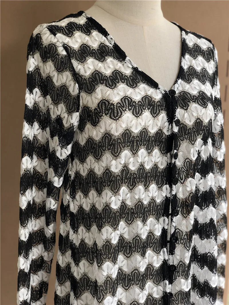 Пикантное длинное пляжное платье Летняя туника черный полосатый кардиган