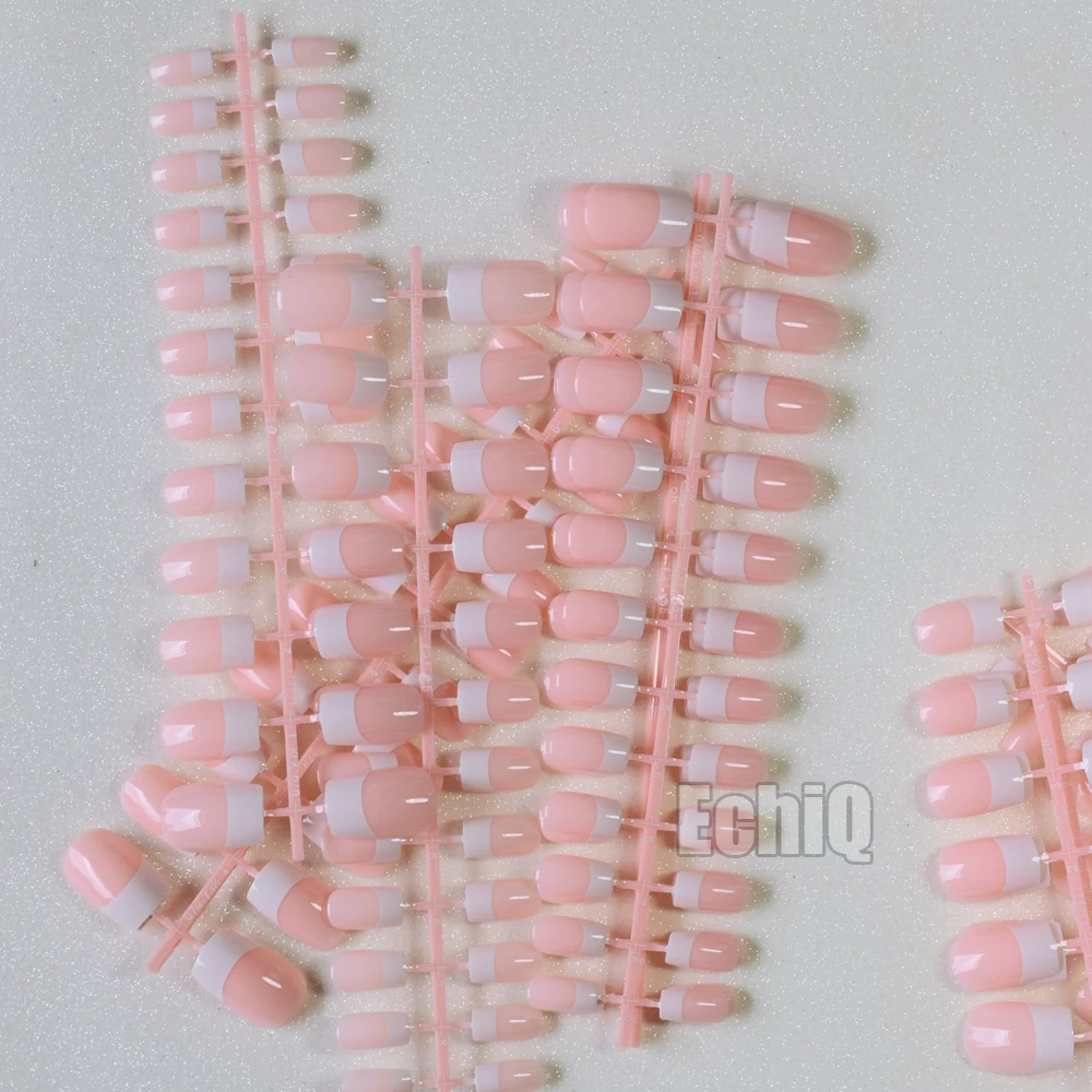 

10 kits Shiny French Nail Tips Long Full Cover Flat Acrylic Fake Nails DIY Design Nail Accessories without Glue Sticker Z491