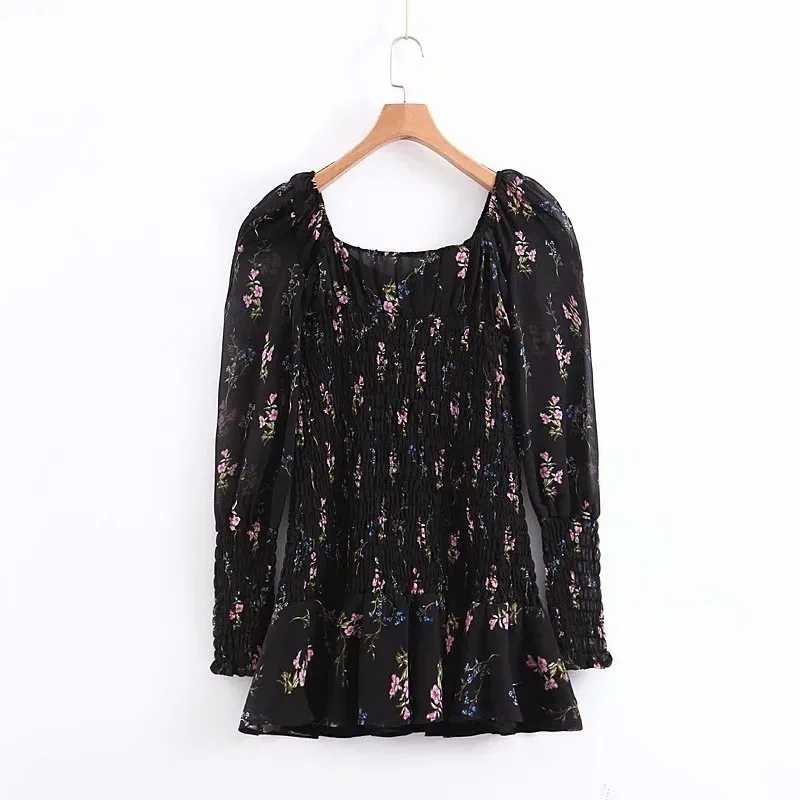 PFFLOOK, летнее сексуальное женское платье, плиссированное, с принтом, с квадратным вырезом, с оборками, облегающее, вечерние, элегантное, короткое, мини платье, Vestidos