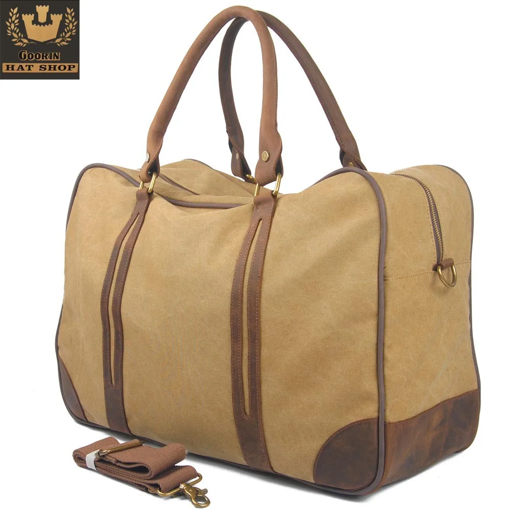 Vintage military Canvas Leather men travel bags Large weekend luggage gym sports &amp leisure Huge duffel tote | Багаж и сумки