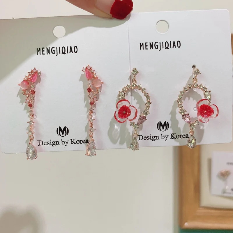 Женские длинные серьги капельки MENGJIQIAO новые элегантные розовые с блестящими