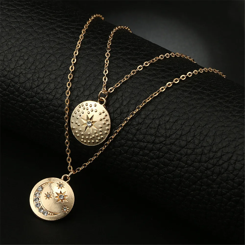 Ожерелье Acero Joyeria Mujer женское Многоуровневое с кристаллами луной солнца в
