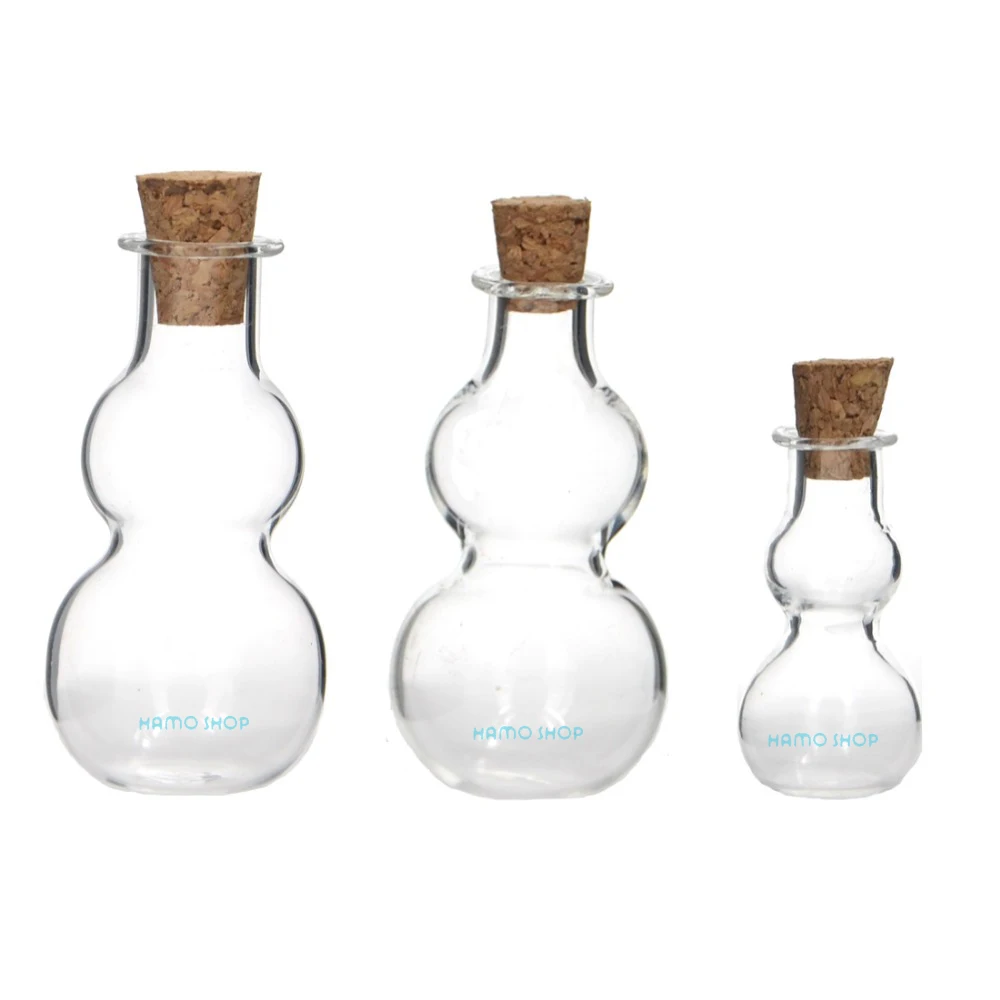 

5pcs 27x50mm Clear Gourd Shaped Small Glass Bottle Handmade Wish Vials With Corks Containers
