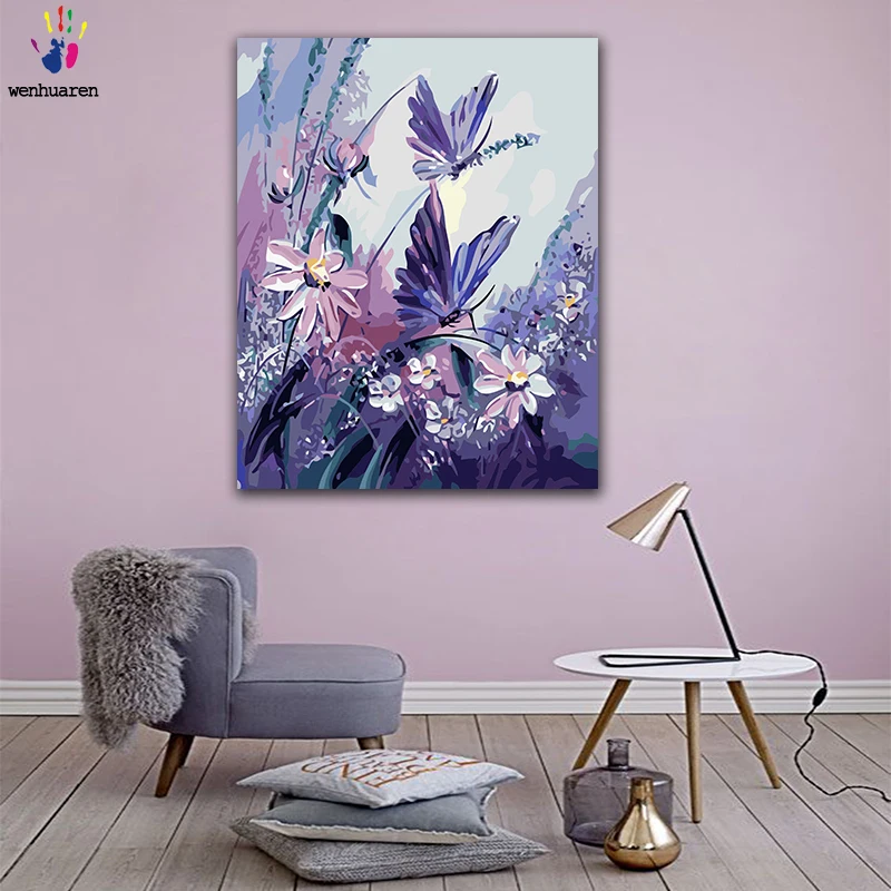 DIY colorings pictures by numbers with colors Purple lily flower picture drawing painting framed Home | Дом и сад