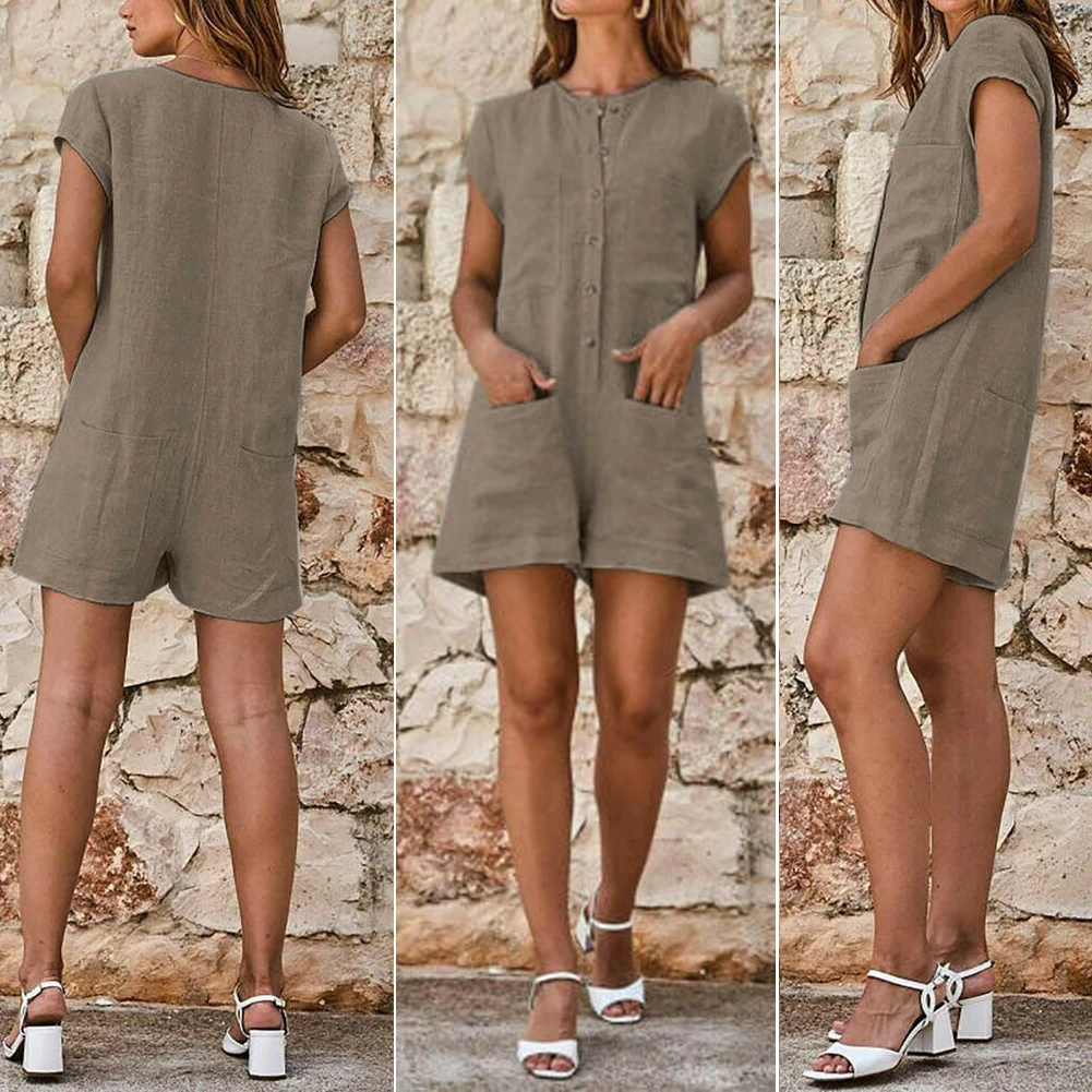 Женский комбинезон с карманами вечерние облегающие шорты на пуговицах размера