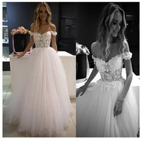 3d flowers wedding dresses off the shoulder sweetheart tulle bridal wedding gowns vestidos de novia long train bride dress 2019