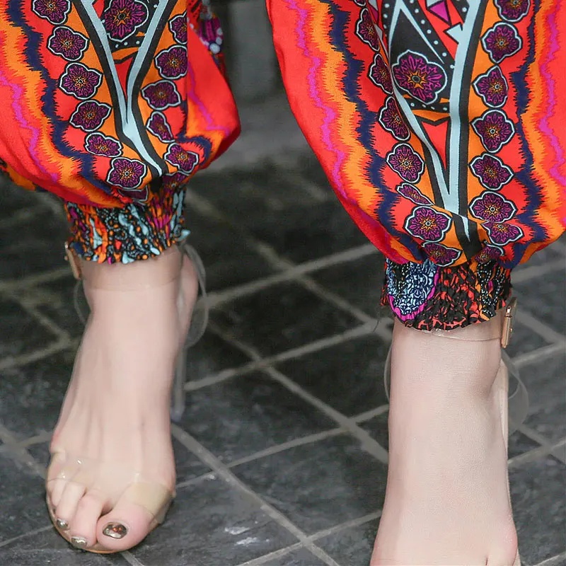 2017 Старинные Печати Чешские Летние Женские Брюки Свободные Шаровары Эластичный