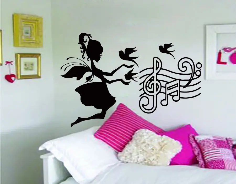 

Music Wall Decals Vinyl Notes Decal Bird Sticker Nursery Bedroom Fairy Art
