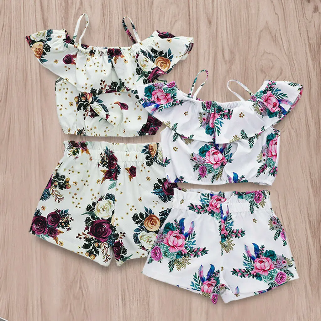 Летний стильный Детский свитшот комплект для маленьких девочек наряды с