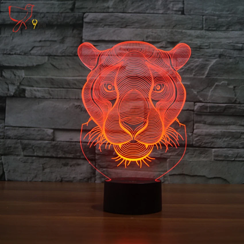 2017 творческая голова льва Форма ночник 7 цветов Изменение животных LED 3D иллюзия
