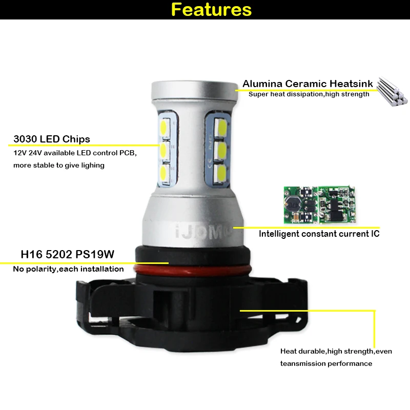 Фото Gtinдиагностика CANBUS H16 5202 PS19W PSY24W 12-SMD светодиодный лампы для 2008-up Audi A3 8P DRL дневные ходовые лампы, ксенон, белый, красный, янтарный №3