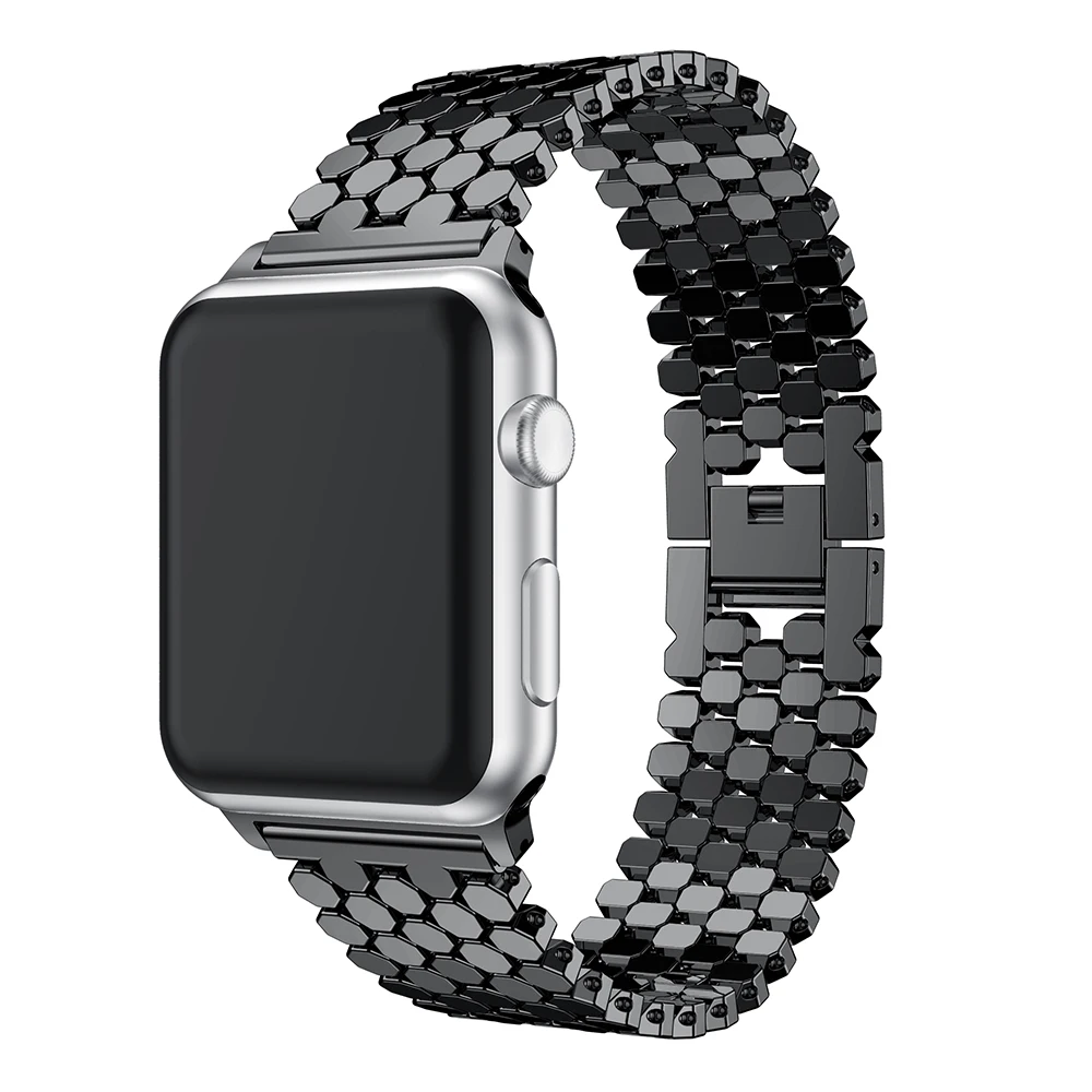 Fashion Scales lines Octagon Stainless Steel Strap for Apple Watch SE Band Series 6 5 4 3 Bracelet 40mm 44mm 38mm 42mm Belt