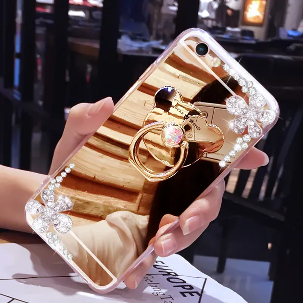 Роскошный силиконовый чехол с бриллиантами и зеркальным кольцом для Samsung Galaxy S3 S4