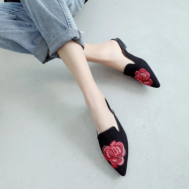 

smeeroon 2020 new arrival suede leather mules shoes women slipper pointed toe low heels summer shoes outside fashion shoes lady