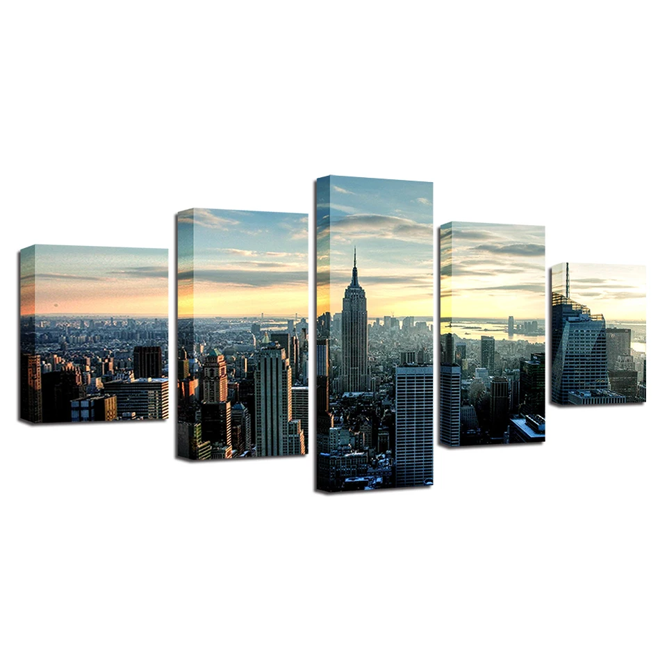 

Modular Wall Art Canvas Paintings Home Decor 5 Pieces New York City Building Pictures HD Prints Poster For Living Room Framework