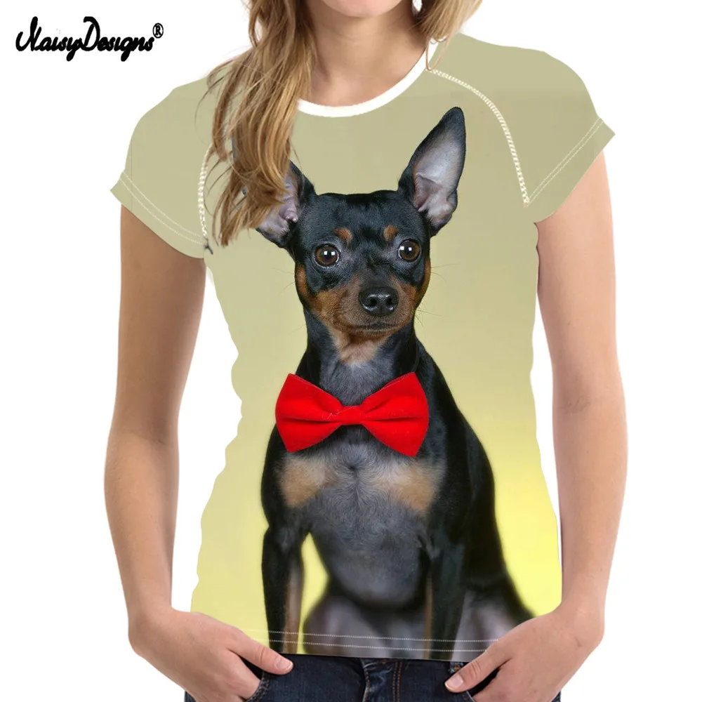Бесшумные женские футболки Kawaii 3D Dog Miniature Pinscher с принтом Летние повседневные топы