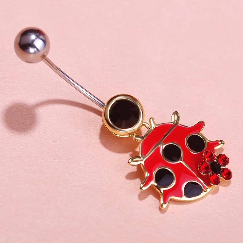 Funmor Кристалл Божья коровка кольцо для пупка в виде цветка Эмаль из нержавеющей