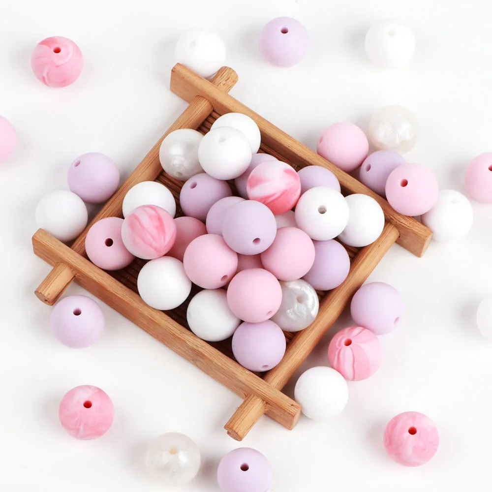 500pc Round Silicone Beads 9mm 12mm 15mm 19mm Baby Teething Necklace DIY Baby Pendant Necklace Food Grade Baby Teether