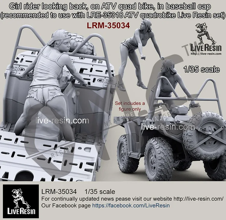 Живая Смола LRM 35034 1/35 девушка Райдер выглядит обратно на квадроцикле ATV в