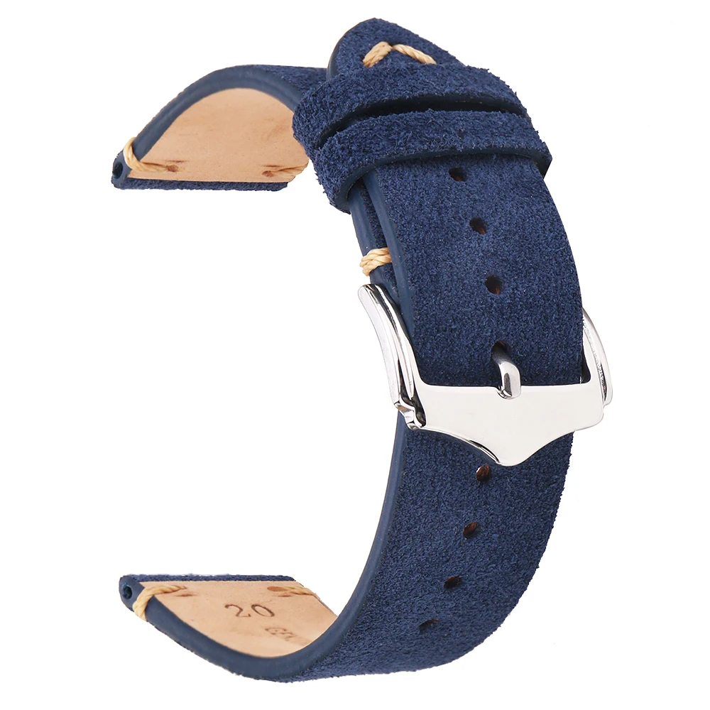 BEAFIRY Genuine Leather Watch Band 18mm 19mm 20mm 22mm Dark brown Dark blue Light brown Grey Suede  Leather Watch straps