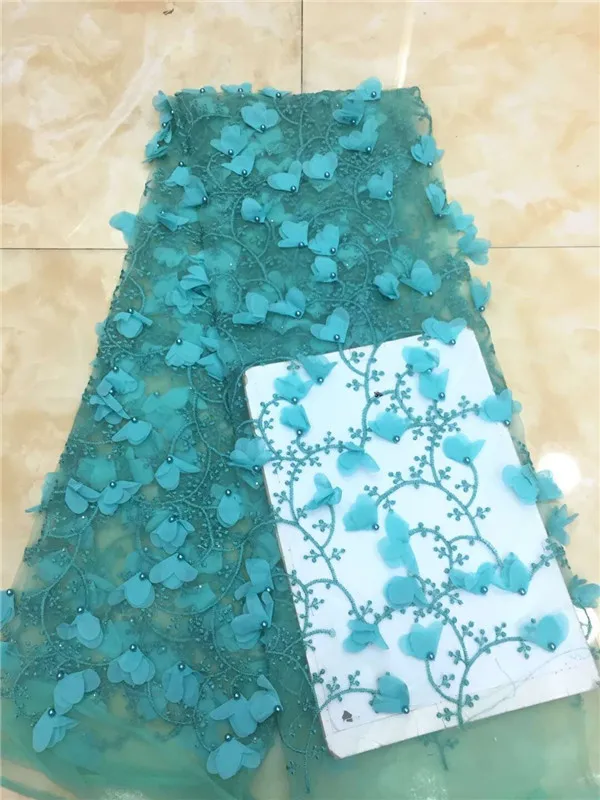 Кружевная ткань с 3D цветами французская кружевная 5 ярдов тюль бусинами