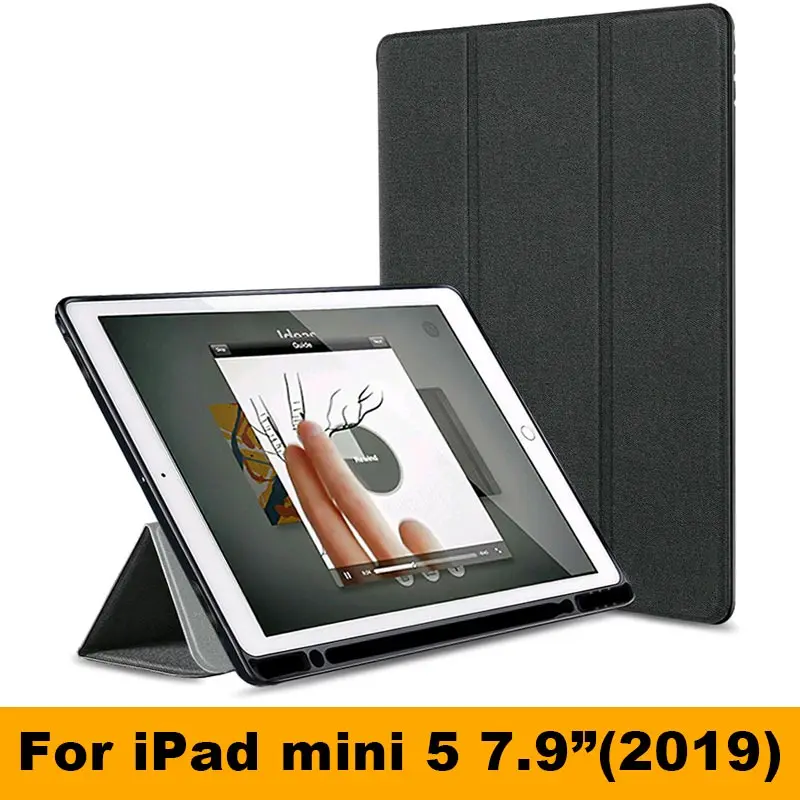 For mini 5 Black Для нового iPad mini 5 Чехол 7," с карандашом Держатель смарт ткань текстура мягкий силиконовый чехол для iPad mini 1 2 3 4 Funda Capa - Цвет: For mini 5 Black