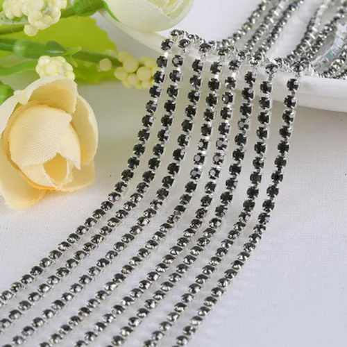 Light Grey 1 м/лот, 23 цвета, Стразы высокой плотности с плоской задней частью, на клеевой цепочке, SS6, 2 мм, серебряная основа, стразы, отделка, сделай сам, аксессуары для декора - Цвет: Light Grey