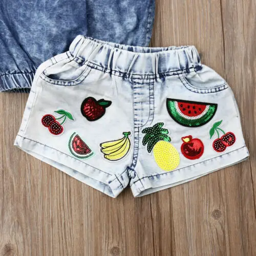 Джинсовые топы с открытыми плечами для новорожденных девочек 2-6 лет штаны шорты