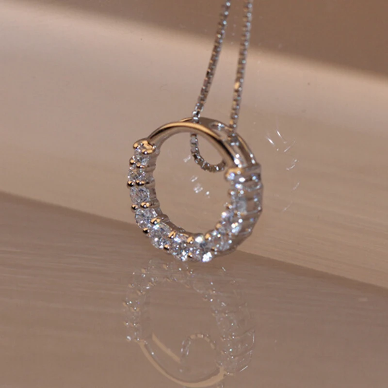 XIYANIKE Hot Sale Promotion Shiny Zircon Crystal Circle 925 Sterling Silver Women's Pendant Necklaces Jewelry Gifts VNS8561