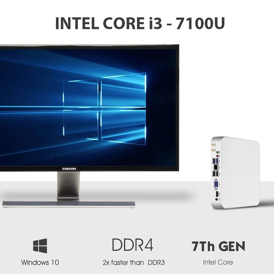 HLY i3 мини ПК Core i3 7100U DDR4 16 Гб ram 4 K HD graphics 620 Windows 10 Wifi Hdmi VGA HTPC микро игровой ПК мини-компьютер