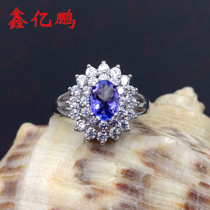 Женское серебряное кольцо с натуральным танзанийским камнем 5x7 мм|silver ring with