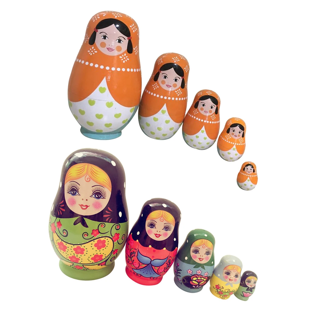 

10 шт., деревянные матрешки для девочек с ручной росписью, Русская Матрешка, набор для девочек, детская игрушка