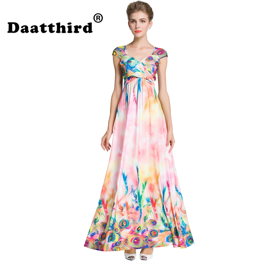 Женское пляжное платье макси праздничное длинное с рукавом павлиний хвост и