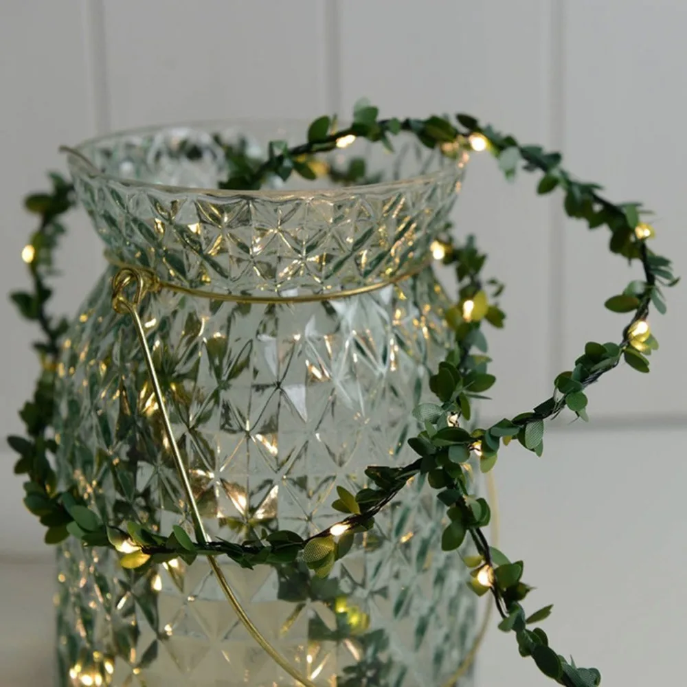 

Battery Power Green Leaf Copper Wire Flexible Fairy String Light Wall Window Garden Christmas Decoration Party String Lamp