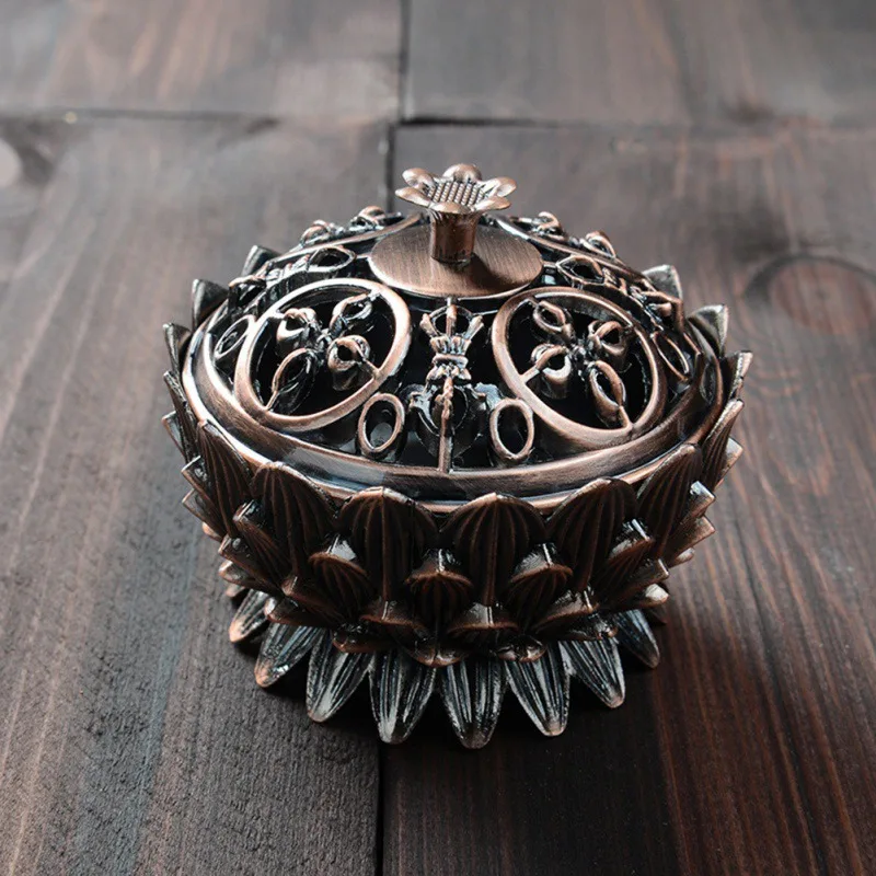 Alloy Buddhist Lotus Shaped Censer Mini Sandalwood Censer Zinc-copper Incense Burner Brass Home Office Decor Incense Holder