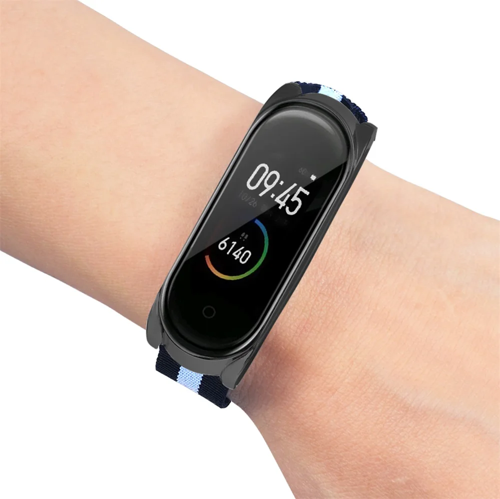 Ремешок для Xiaomi Mi Band 4 нейлоновый холщовый браслет металлический чехол 4/3