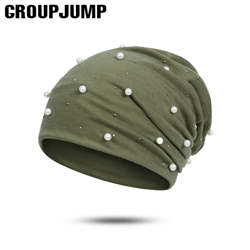 GROUP JUMP модные вязаные шапочки бини женская шапка перламутровая зимняя шапка женские хлопковые мягкие шапочки женские головные аксессуары женский подарок