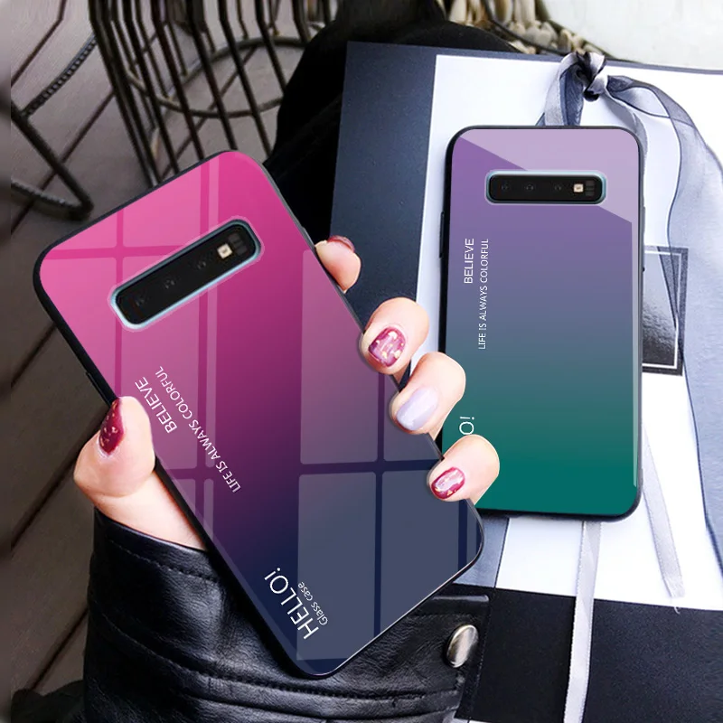 Градиентный чехол для телефона из закаленного стекла samsung Galaxy S10 Lite S9 S8 Plus S7 edge