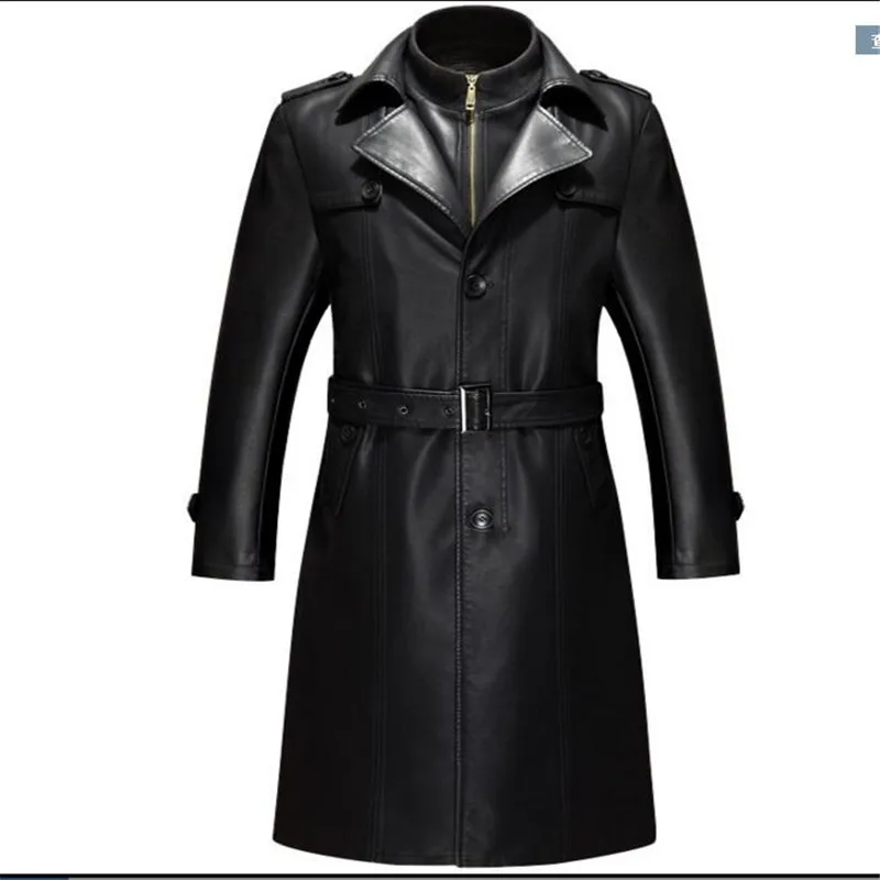 

Black Leather Jacket Men Parka Casual PU Clothing Men's Long Leather Jackets Coats High Quality plus velvet Faux Leather Overcoa