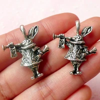 60pcs 3d wonderland bunny rabbit charms 28mm x 22mm tibetan silver 2 sided pendant bracelet zipper pulls keychain
