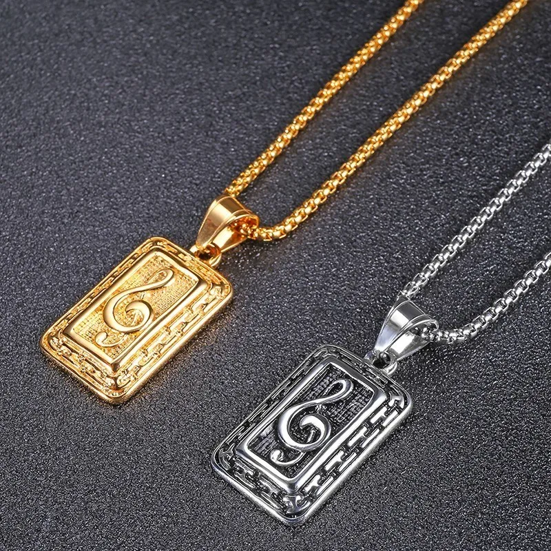 RIR Treble Clef Music Note Necklace Pendant Gold Stainless Steel Teacher Lover Gift For Musician Jewelry | Украшения и аксессуары