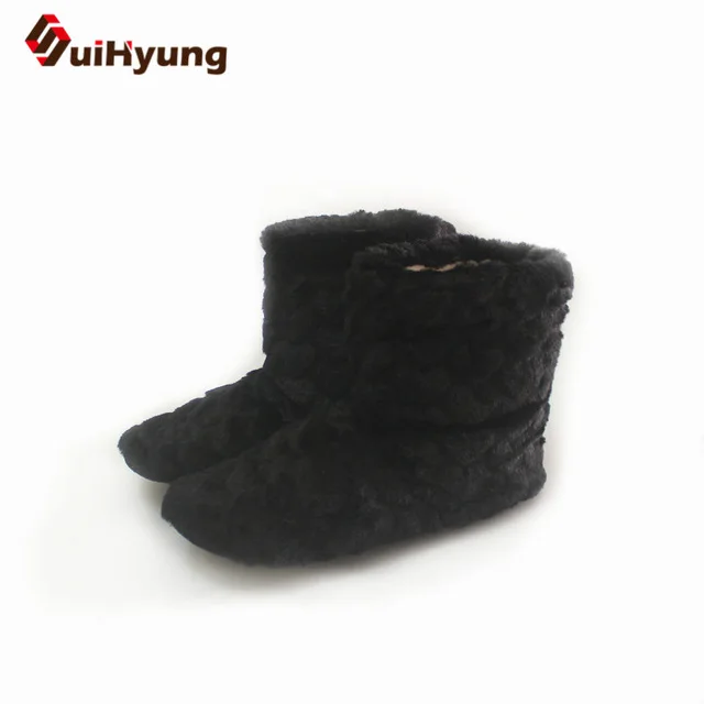 Черный Suihyung/домашние тапочки; зимняя теплая мягкая хлопковая обувь из флока; однотонные женские плюшевые тапочки; нескользящая домашняя обувь на плоской подошве - Цвет: Черный