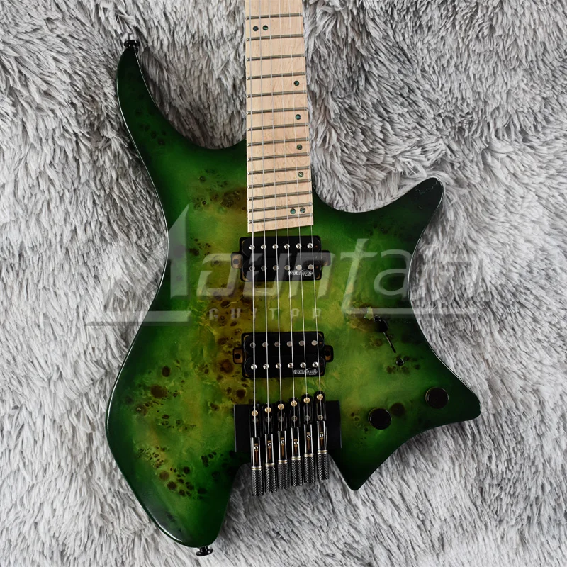 Горная безголовая гитара fret, 6 струн, электрогитара alder body burl top, 5 шт., шея, кленовый лад