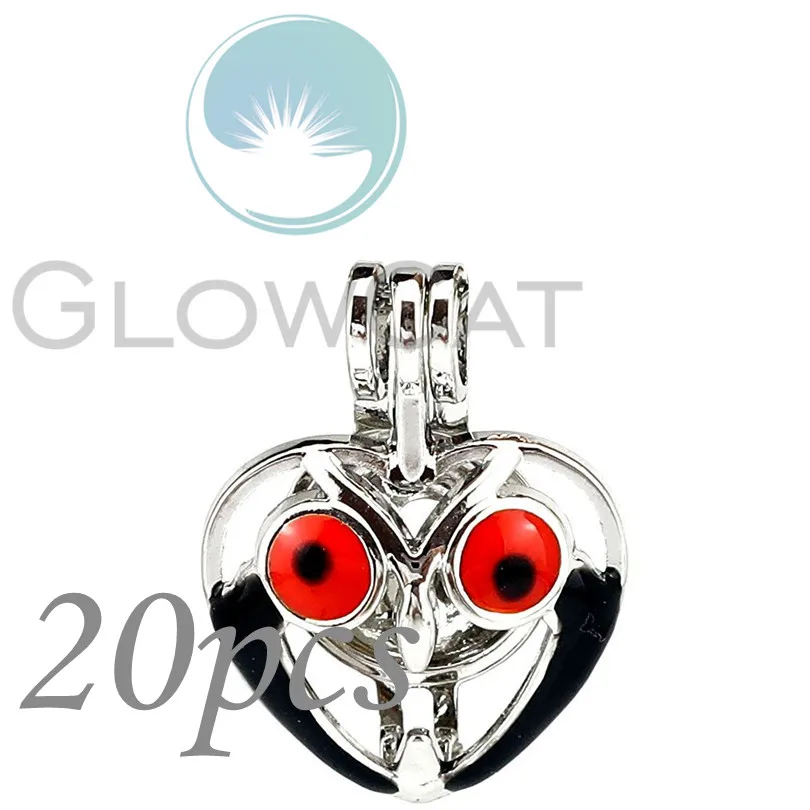 

20X черный и красный Эмаль Сердце Сова бусины клетка эфирное масло диффузор жемчужная клетка медальон KK1131