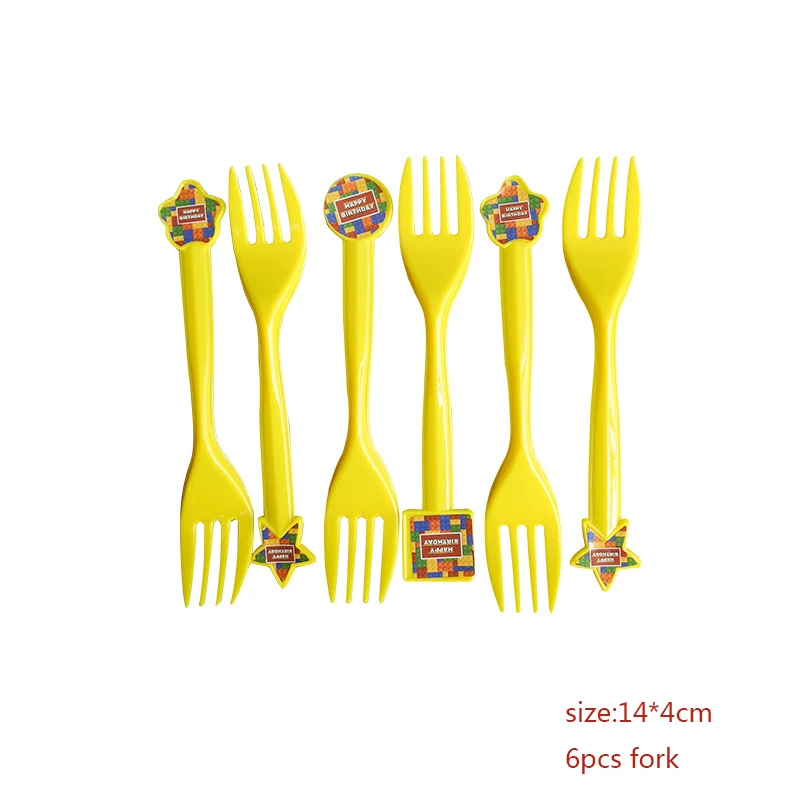 6pcs fork Лего вечерние одноразовые столовые приборы бумажные тарелки и стаканы для детской вечеринки на день рождения Детские вечерние принадлежности для украшения - Цвет: 6pcs fork